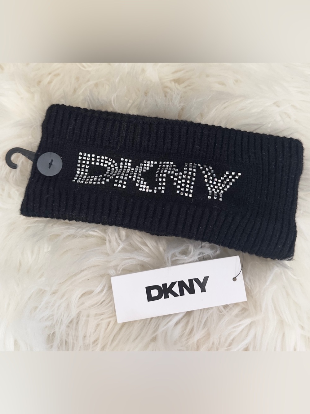 DKNY Rhinestone Logo Black Headband NEW!